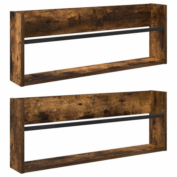 Magazinregal 2 Stk. Räuchereiche 80 x 12 x 30 cm Holzwerkstoff