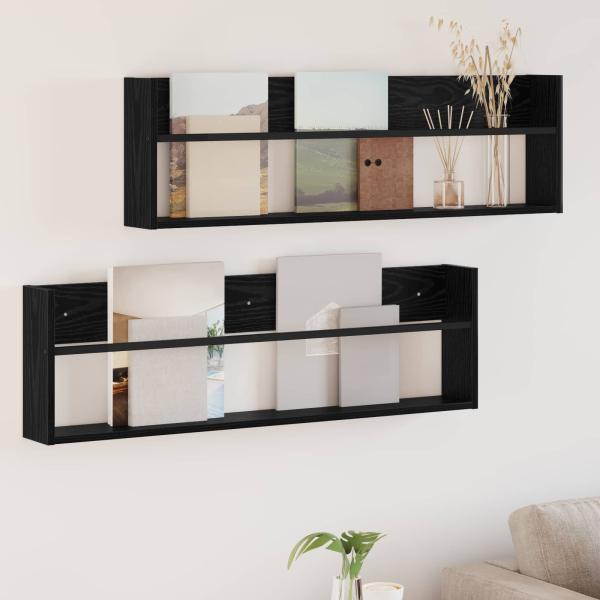 ARDEBO.de - Magazinregal 2 Stk. Schwarz Eichen-Optik 100 x 12 x 30 cm