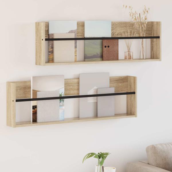 ARDEBO.de - Magazinregal 2 Stk. Sonoma-Eiche 100 x 12 x 30 cm Holzwerkstoff