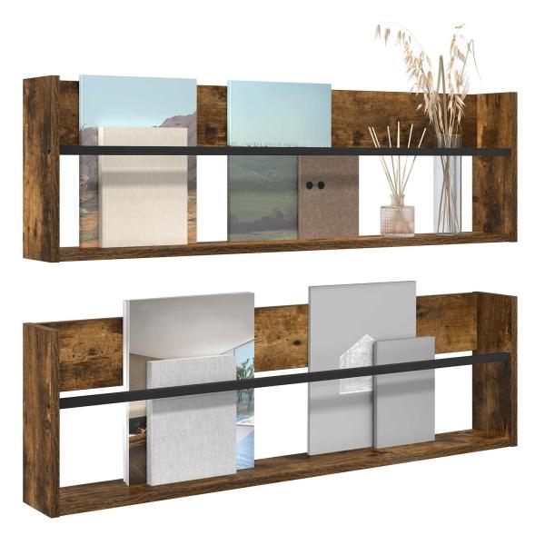 Magazinregal 2 Stk. Räuchereiche 100 x 12 x 30 cm Holzwerkstoff
