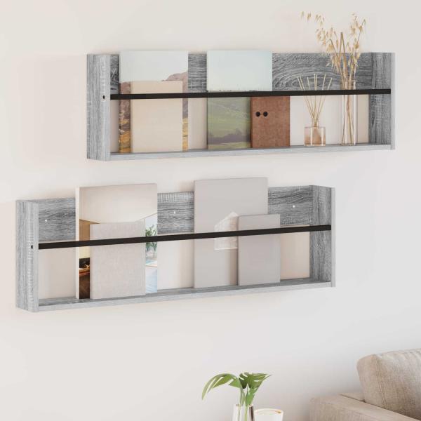ARDEBO.de - Magazinregal 2 Stk. Sonoma-Grau 100 x 12 x 30 cm Holzwerkstoff