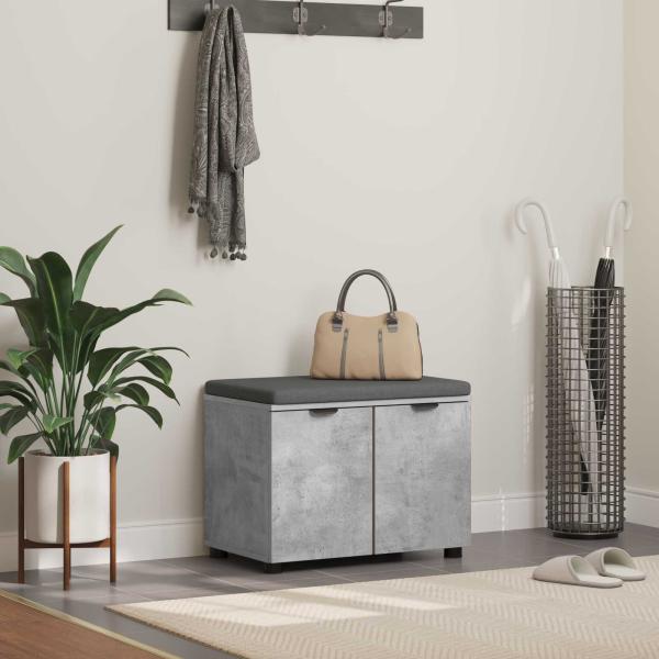 ARDEBO.de - Flurbank mit Kissen mit Regal mit Tür Betongrau 60 x 38 x 46 cm