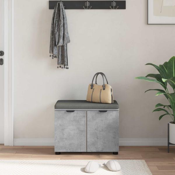 Flurbank mit Kissen mit Regal mit Tür Betongrau 60 x 38 x 46 cm