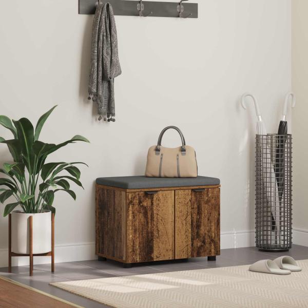ARDEBO.de - Flurbank mit Kissen mit Regal mit Tür Altholz 60 x 38 x 46 cm