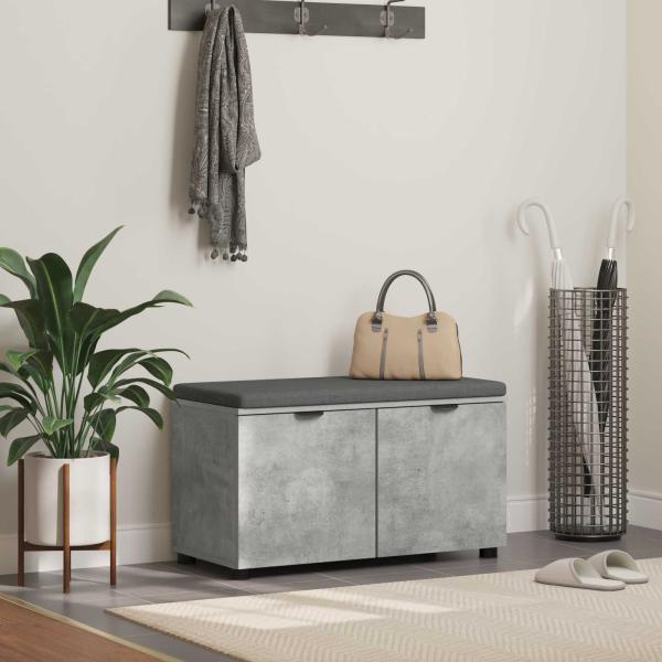 ARDEBO.de - Flurbank mit Kissen mit Regal mit Tür Betongrau 80 x 38 x 46 cm