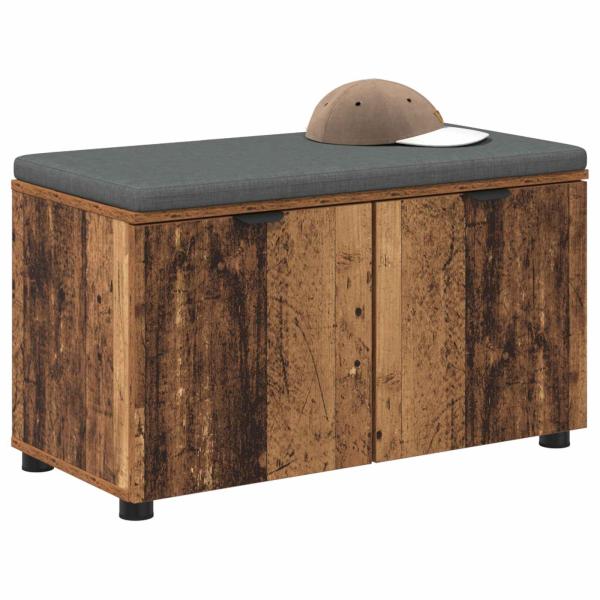 Flurbank mit Kissen mit Regal mit Tür Altholz 80 x 38 x 46 cm