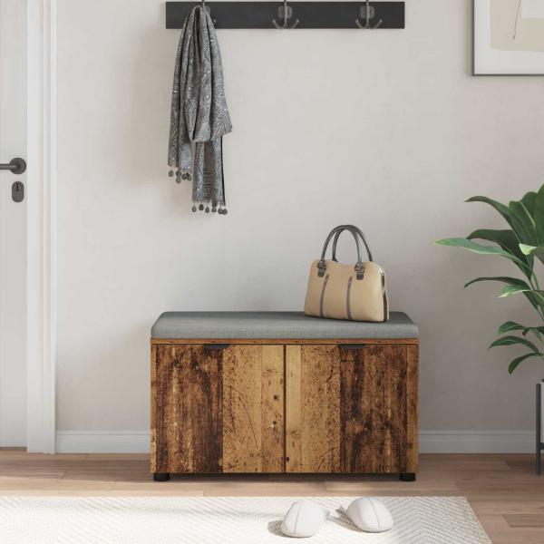 Flurbank mit Kissen mit Regal mit Tür Altholz 80 x 38 x 46 cm