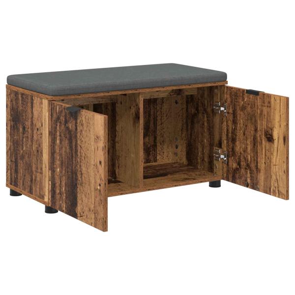 Flurbank mit Kissen mit Regal mit Tür Altholz 80 x 38 x 46 cm