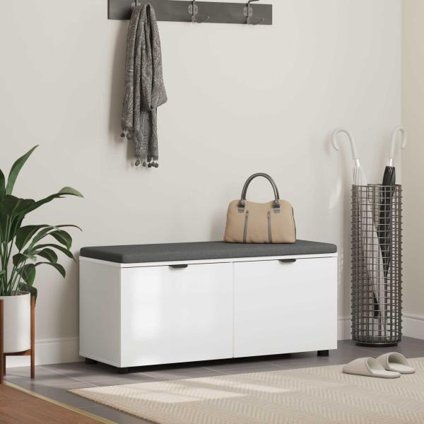 ARDEBO.de - Flurbank mit Kissen mit Regal mit Tür Weiß 100 x 38 x 46 cm