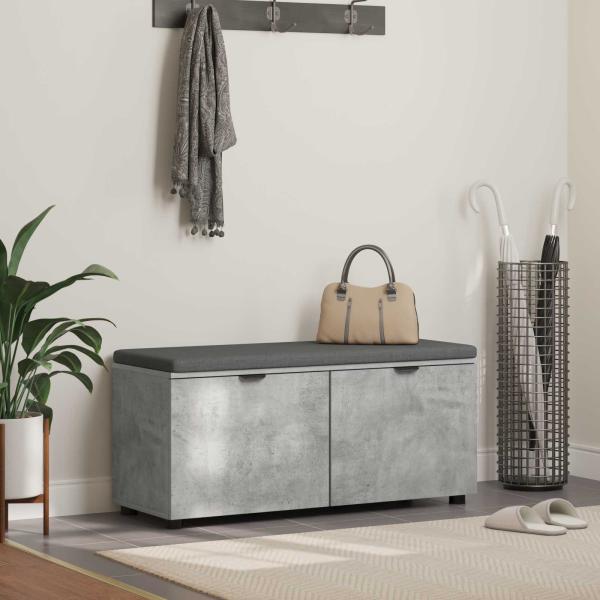 ARDEBO.de - Flurbank mit Kissen mit Regal Betongrau 100 x 38 x 46 cm