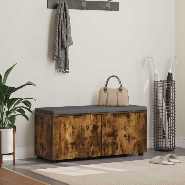 ARDEBO.de - Flurbank mit Kissen mit Tür Geräucherte Eiche 100 x 38 x 46 cm