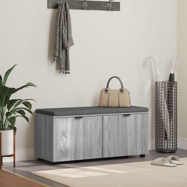ARDEBO.de - Flurbank mit Kissen mit Regal Graues Sonoma 100 x 38 x 46 cm