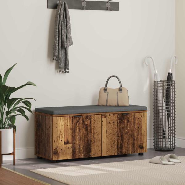 ARDEBO.de - Flurbank mit Kissen mit Regal mit Tür Altholz 100 x 38 x 46 cm