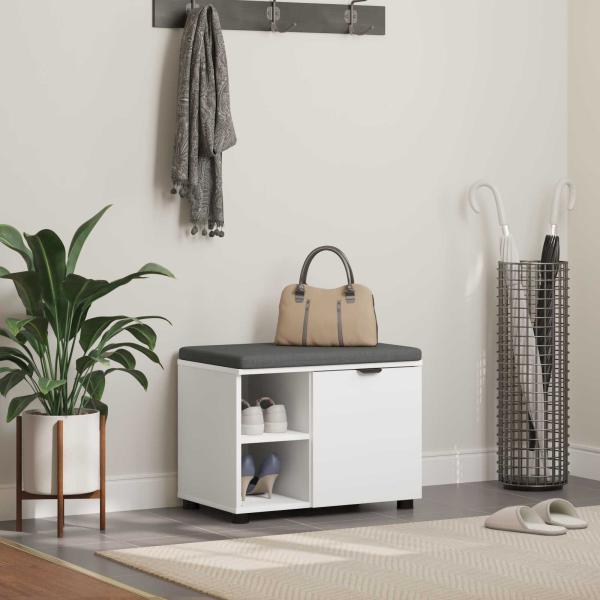 ARDEBO.de - Flurbank mit Kissen mit Regal mit Speicher Weiß 60 x 38 x 46 cm