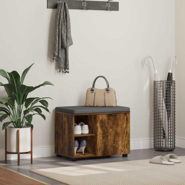 ARDEBO.de - Flurbank mit Kissen mit Regal Geräucherte Eiche 60 x 38 x 46 cm