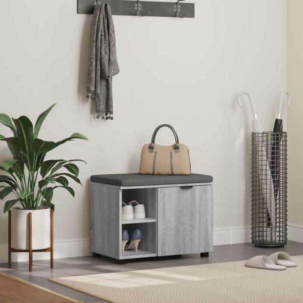 ARDEBO.de - Flurbank mit Kissen mit Regal Graues Sonoma 60 x 38 x 46 cm