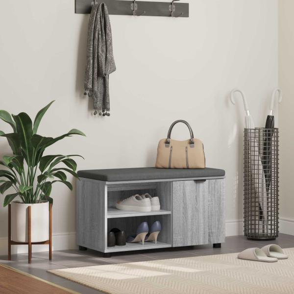 ARDEBO.de - Flurbank mit Kissen mit Regal Graues Sonoma 80 x 38 x 46 cm