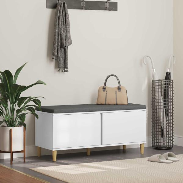 ARDEBO.de - Flurbank mit Kissen mit Speicher mit Tür Weiß 100 x 38 x 46 cm