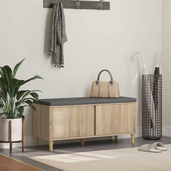 ARDEBO.de - Flurbank mit Kissen mit Speicher Sonoma-Eiche 100 x 38 x 46 cm