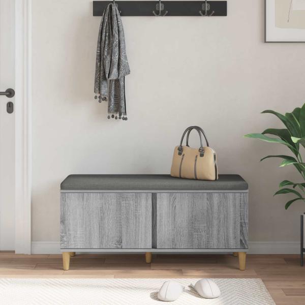 Flurbank mit Kissen mit Speicher Graues Sonoma 100 x 38 x 46 cm