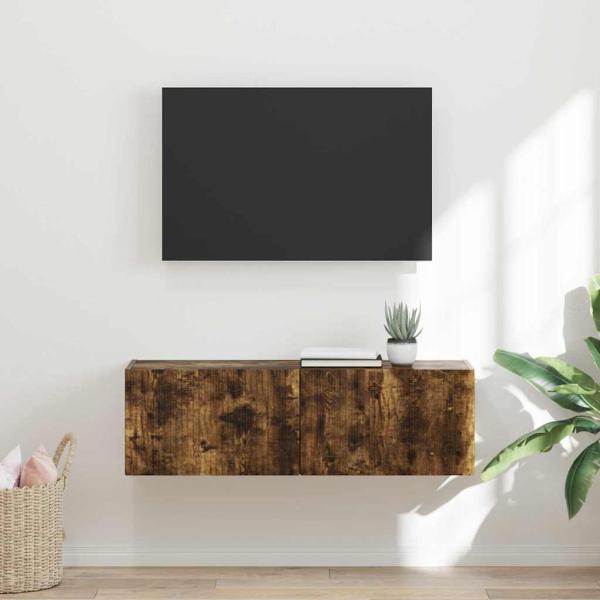 ARDEBO.de - TV-Wandschrank 98 x 31 x 29,5 cm Räuchereiche Holzwerkstoff