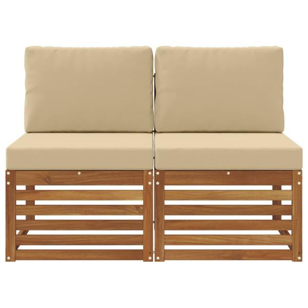 2 Stück Outdoor Mittelsofa Massivholz Akazie Natur