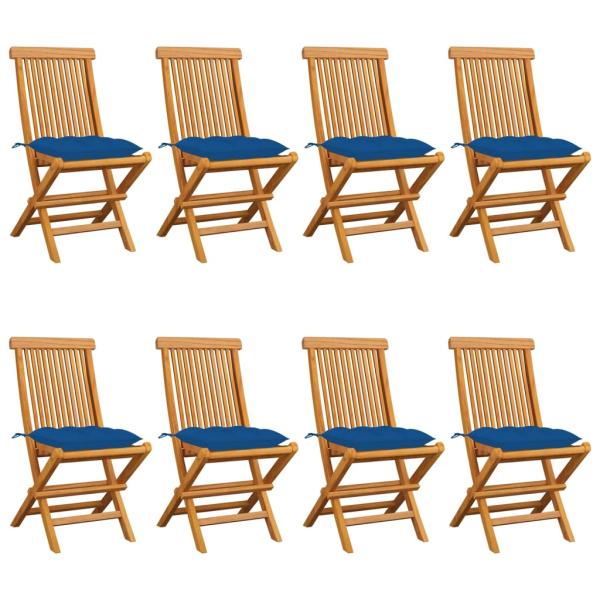 ARDEBO.de - Gartenstühle mit Blauen Kissen 8 Stk. Massivholz Teak