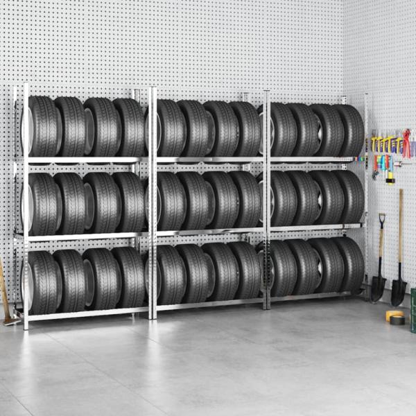 ARDEBO.de - Reifenregale mit 3 Böden 3 Stk. Silbern 110x40x200 cm Stahl