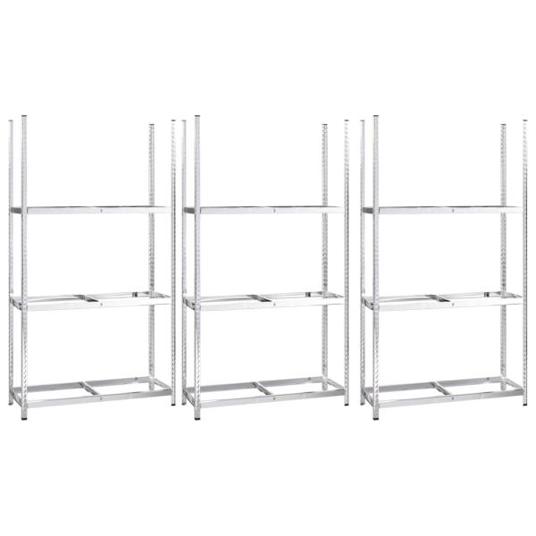 Reifenregale mit 3 Böden 3 Stk. Silbern 110x40x200 cm Stahl