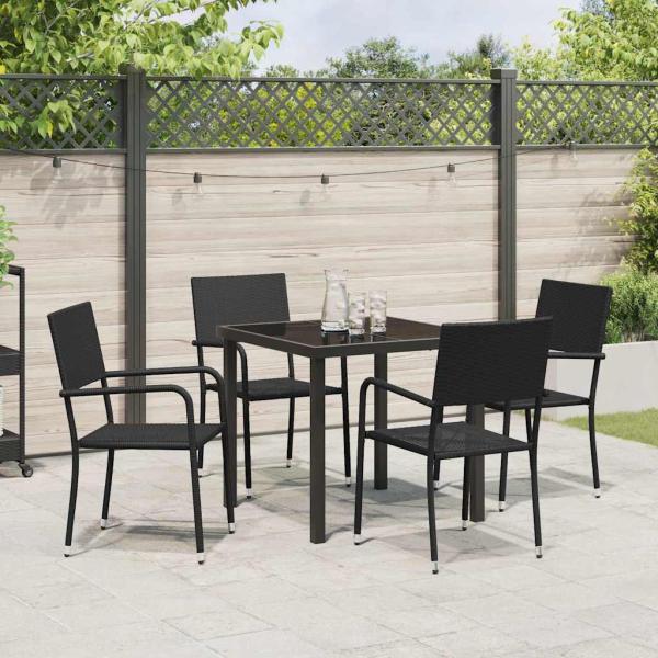 Garten Essgruppe 5 Stk. Schwarz Poly-Rattan
