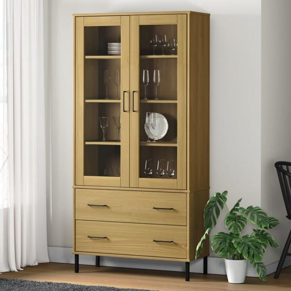 ARDEBO.de - Bücherschrank OSLO Metallbeine Braun 85x35x172,5 cm Massivholz