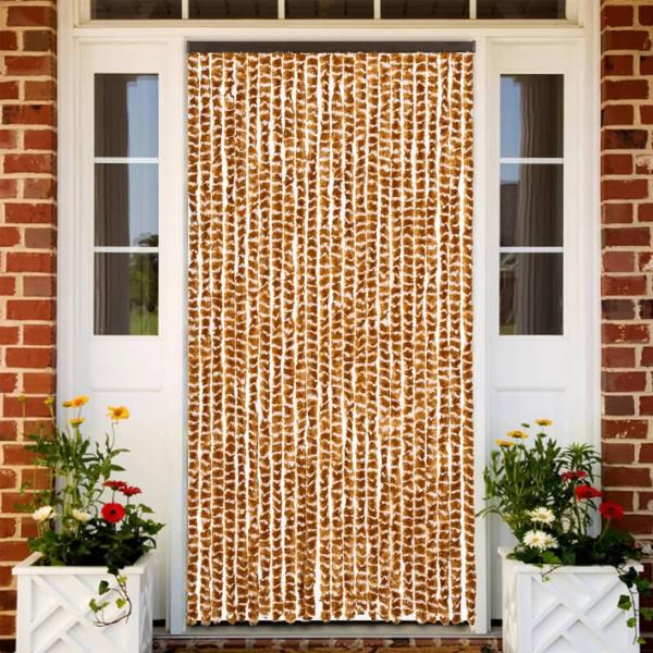 ARDEBO.de - Fliegenvorhang Ocker und Weiß 100x200 cm Chenille