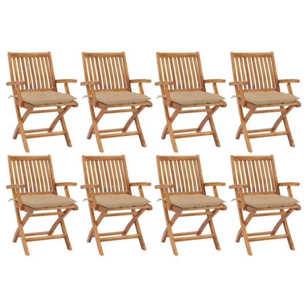 ARDEBO.de - Klappbare Gartenstühle mit Kissen 8 Stk. Massivholz Teak
