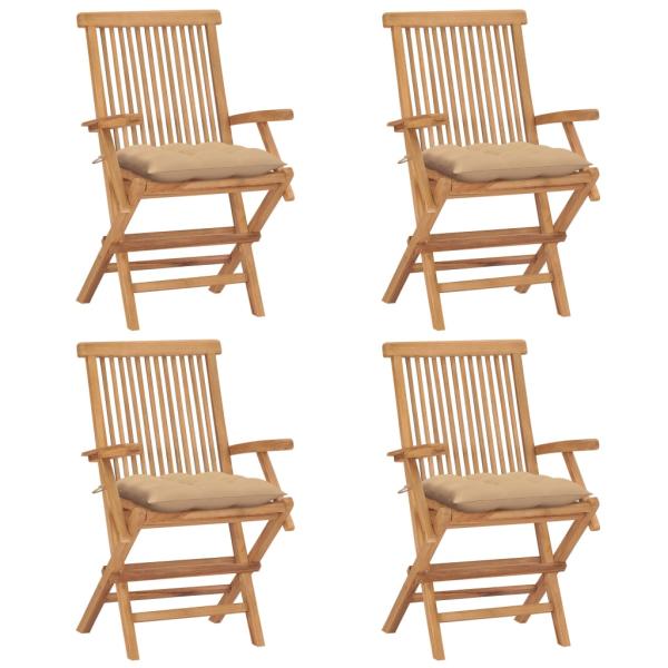 ARDEBO.de - Gartenstühle mit Beige Kissen 4 Stk. Massivholz Teak
