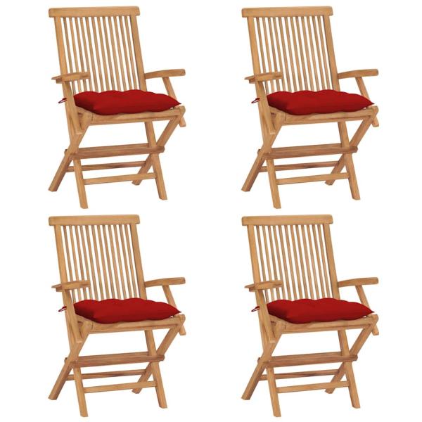ARDEBO.de - Klappst?hle mit roten Kissen, 4 St?ck, Massivholz Teakholz