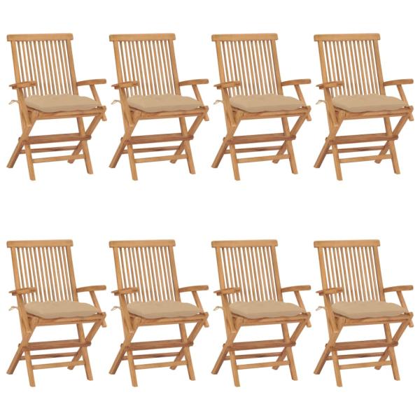 ARDEBO.de - Gartenstühle mit Beigen Kissen 8 Stk. Massivholz Teak