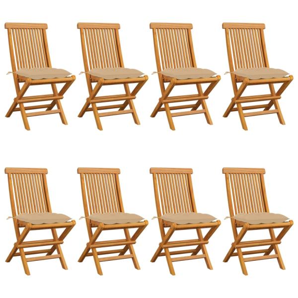 ARDEBO.de - Gartenstühle mit Beigen Kissen 8 Stk. Massivholz Teak
