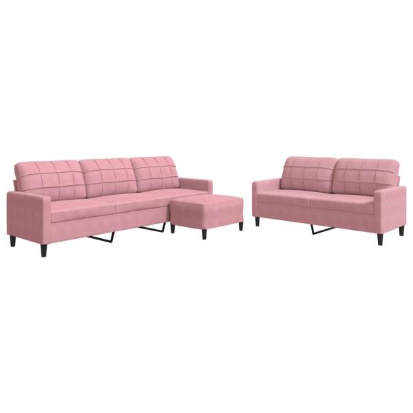 3-tlg. Sofagarnitur mit Kissen Rosa Samt