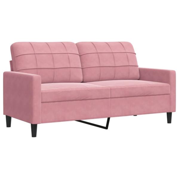 2-tlg. Sofagarnitur mit Kissen und Nackenrollen Rosa Samt