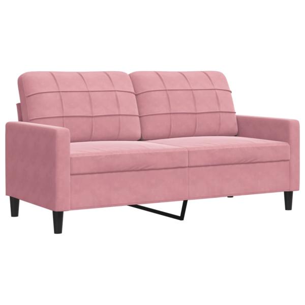 3-tlg. Sofagarnitur mit Kissen und Nackenrollen Rosa Samt
