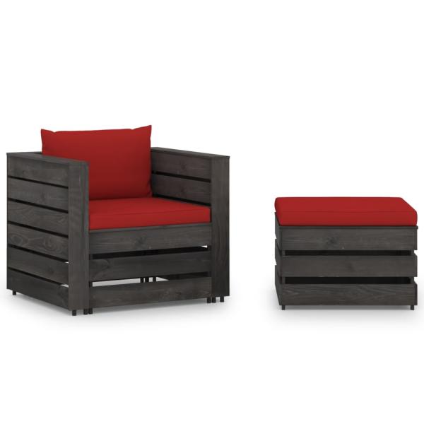 ARDEBO.de - 2-tlg. Garten-Lounge-Set mit Kissen Grau Imprägniertes Holz