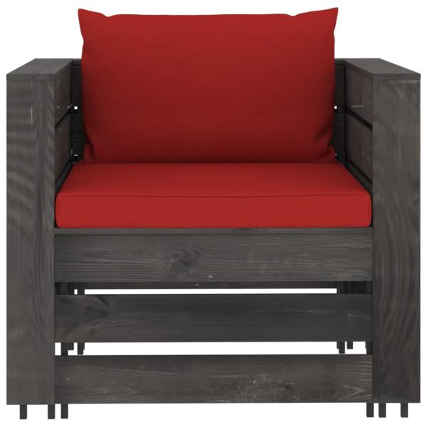 2-tlg. Garten-Lounge-Set mit Kissen Grau Imprägniertes Holz