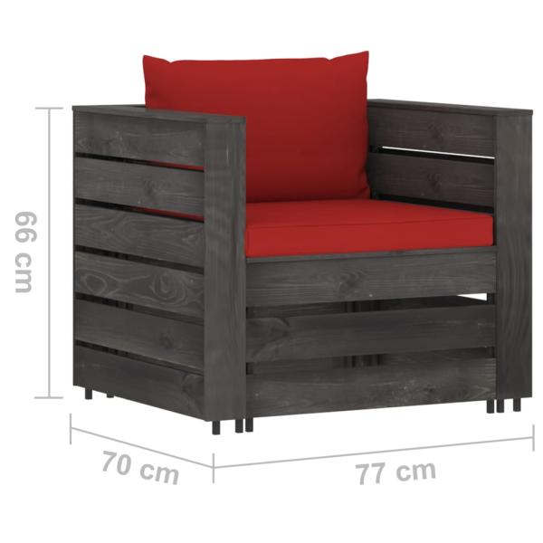 2-tlg. Garten-Lounge-Set mit Kissen Grau Imprägniertes Holz