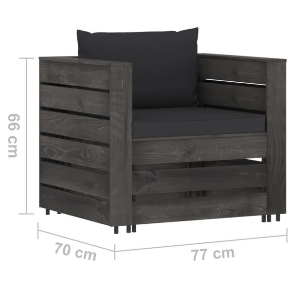 2-tlg. Garten-Lounge-Set mit Kissen Grau Imprägniertes Holz
