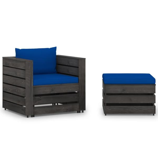 ARDEBO.de - 2-tlg. Garten-Lounge-Set mit Kissen Grau Imprägniertes Holz