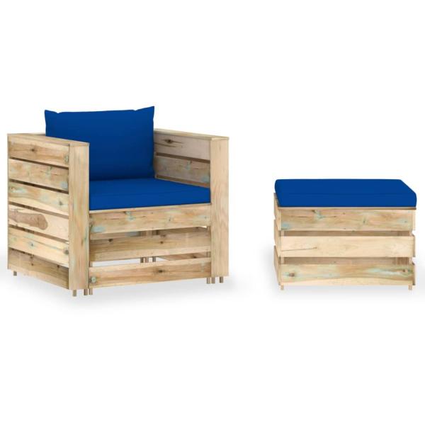 ARDEBO.de - 2-tlg. Garten-Lounge-Set mit Kissen Grün Imprägniertes Holz