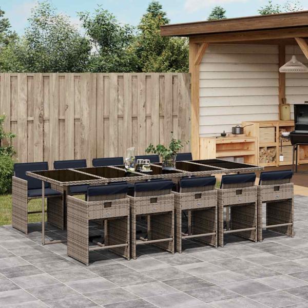 ARDEBO.de - 11-teiliges Garten-Ess-Set mit Kissen, grau, Polyrattan