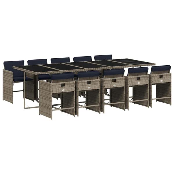 11-teiliges Garten-Ess-Set mit Kissen, grau, Polyrattan