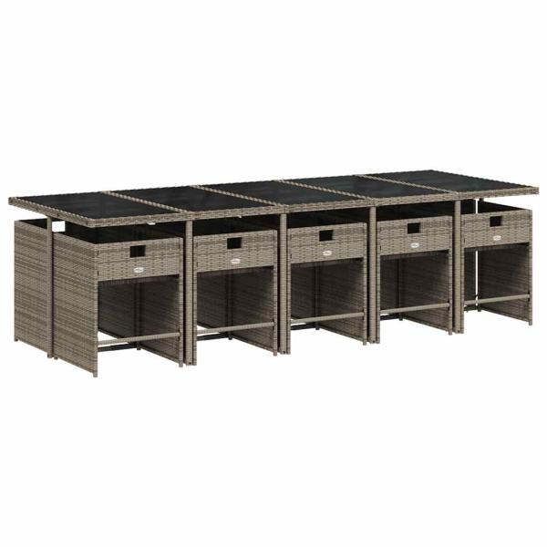 11-teiliges Garten-Ess-Set mit Kissen, grau, Polyrattan