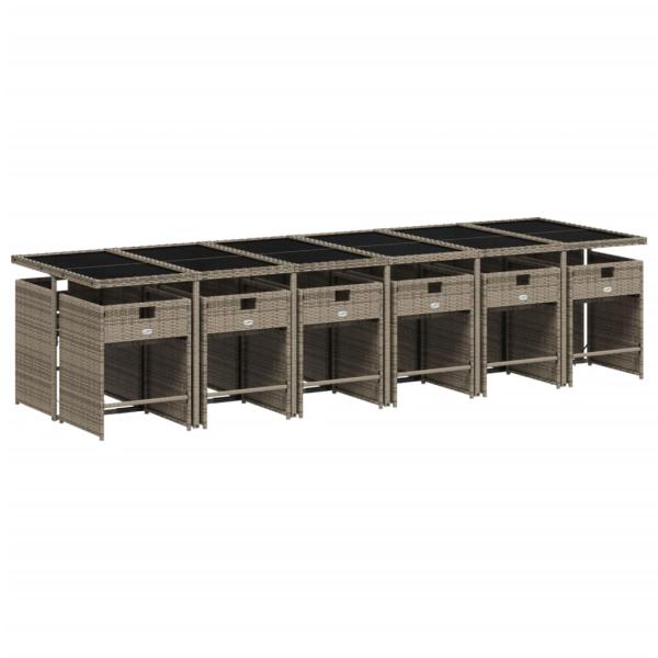 13-teiliges Garten-Ess-Set mit Kissen, grau, Polyrattan